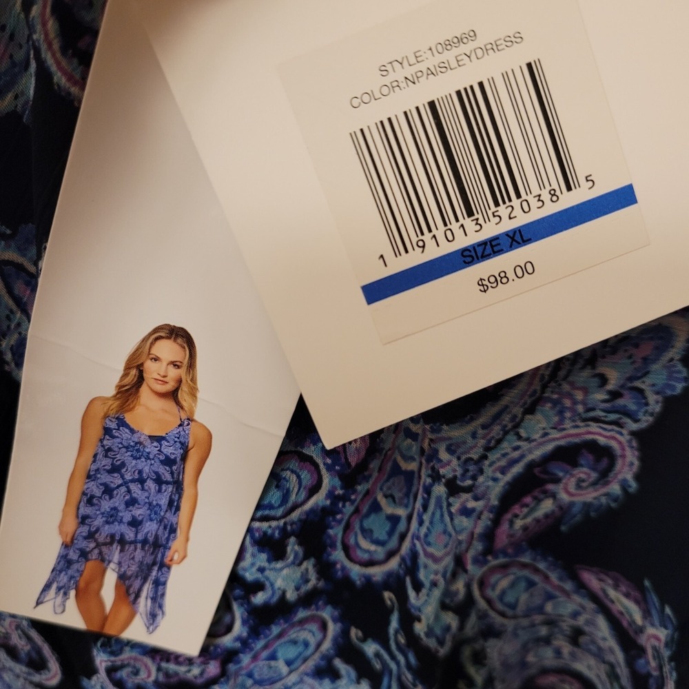 NWT Ellen Tracy Co. XL Navy Blue Halter Dress Paisley Sheer Swimsuit CoverUp - Picture 4 of 13